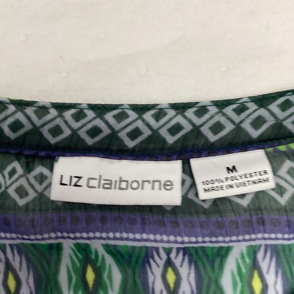 Liz Claiborne Womens Green Blue Paisley Print 3/4 Sleeve Blouse Top Size M - Picture 6 of 9